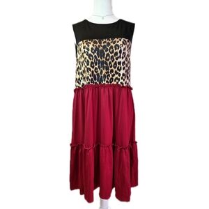 Leopard Print and Red Tiered Midi Dress